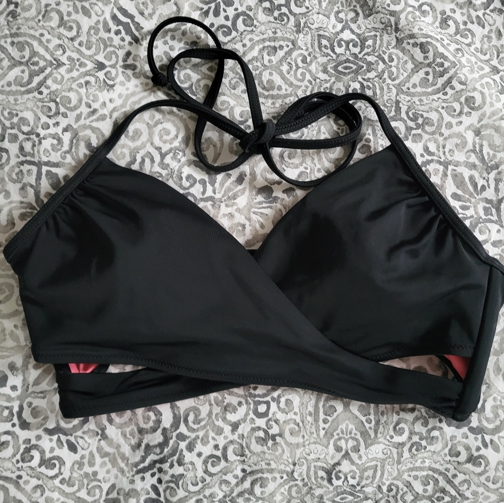 Victorias Secret PINK Black Crossover Halter Bikini Swimsuit Top Size M